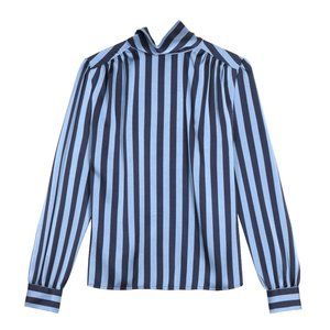 Frnch Blue Vertical Stripe Cyllia Woven Blouse